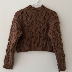 Brown Cable Knit Turtleneck Sweater